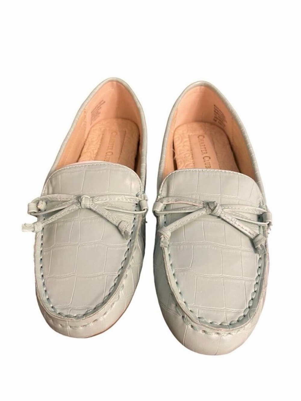 Charter Club Womens Katee Loafer Flats Ballerina Bow Mint Green Croc Size 6 Us View 3